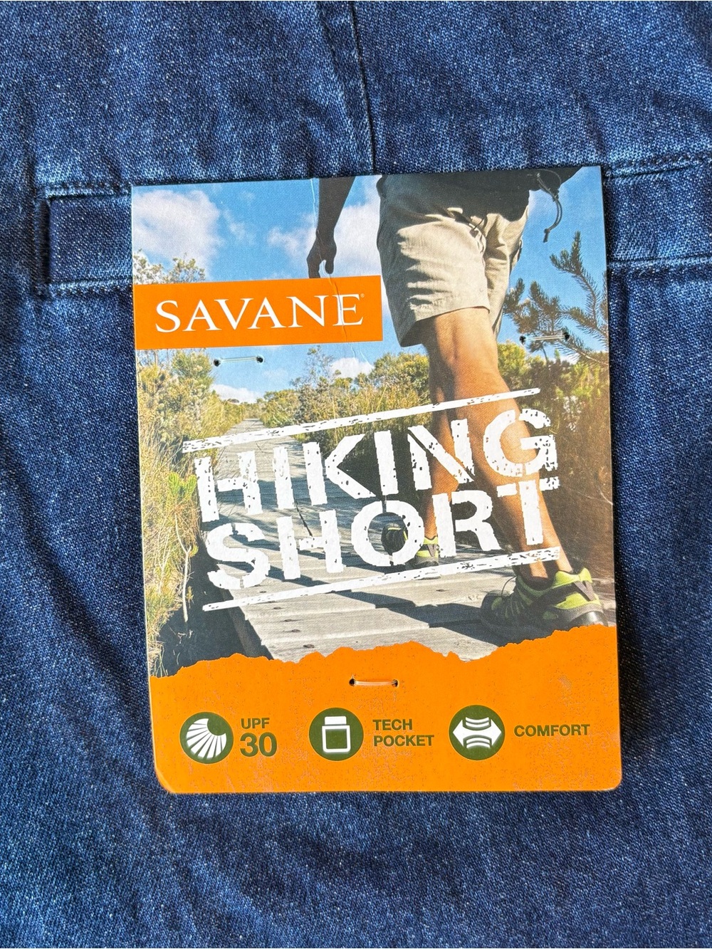NWT Savane Men’s Hiking Denim Shorts size W36 Blue Jean Outdoor Comfort Waist - Picture 10 of 14